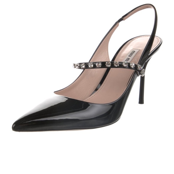 Miu Miu Black Heels with Crystal Strap - Picture 2 of 5